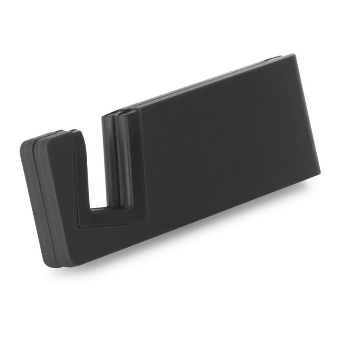 Werbeartikel Smartphone-Halter HOOKE – schwarz – mit Logo bedruckt klappbar 89x30x9mm für den Büroalltag
