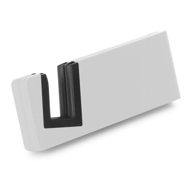 Werbeartikel Smartphone-Halter HOOKE – weiss – mit Logo bedruckt für den Büroalltag, klappbar, 89x30x9mm, für Smartphones bis 12mm Dicke