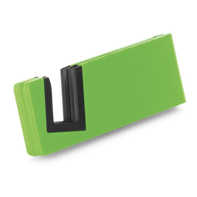 Streuartikel Smartphone-Halter HOOKE – hellgrün – mit Logo bedruckbar, 89x30x9mm, für den Büroalltag und Videoanrufe