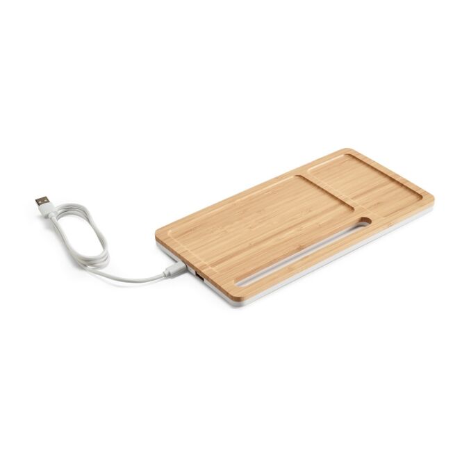 Premium-Werbeartikel MOTT Schreibtisch-Organizer – natur – mit Logo bedruckt, nachhaltig, 15W Wireless Charger, USB-C, für das Homeoffice
