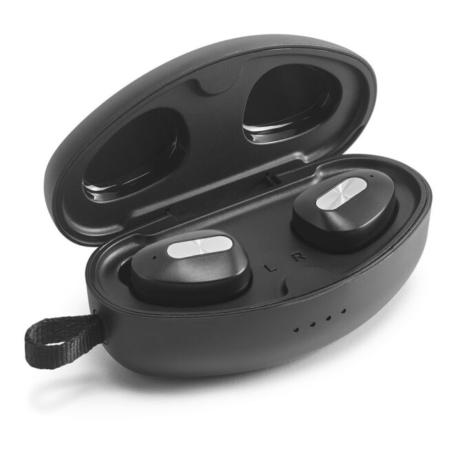 Kundengeschenk In-Ear Kopfhörer DESCRY – silber – mit Logo bedruckt BT 5.0 500 mAh für das Mitarbeiter-Onboarding