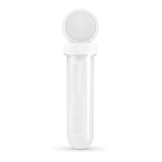 Werbeartikel BUBBLY Seifenblasen aus PP 30 ml – weiss – mit Logo bedruckt für Messen & Promotion
