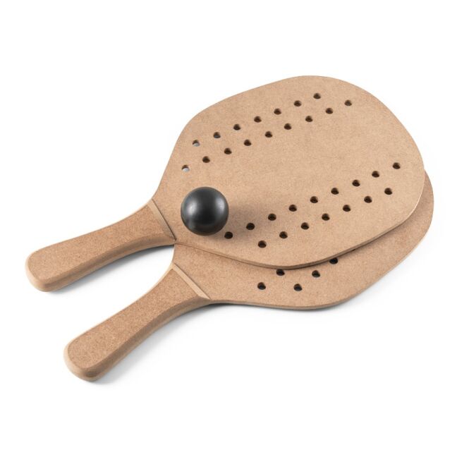 Werbeartikel Strandspiele-Set TAPIA – natur – mit Logo bedruckt 330x190x8mm aus MDF inkl. Ball & Tasche für Outdoor-Events