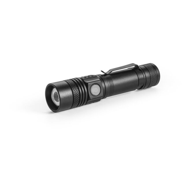 Mitarbeitergeschenk Taschenlampe UNGAR – schwarz – mit Lasergravur 300 Lumen COB-LED 2000 mAh kompakter Lichtspender