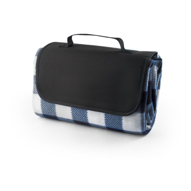 Werbeartikel Picknickdecke RILEY II – blau – mit Logo bedruckt 1450 x 1200 mm mit Tragegriff für Firmen-Events