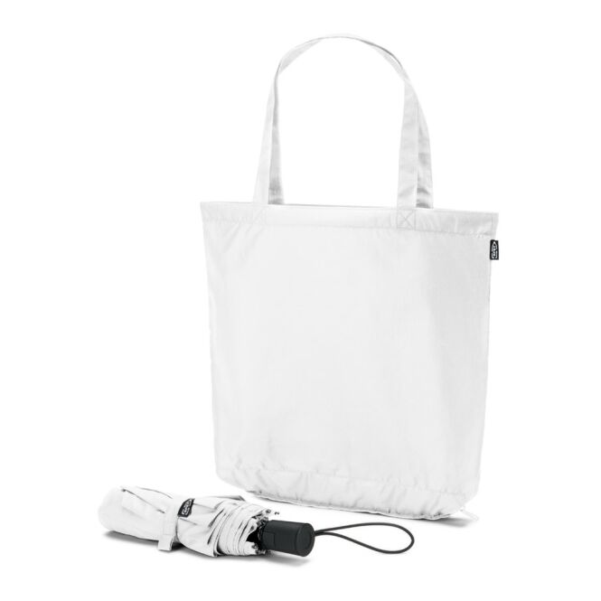 Firmengeschenk Taschenschirm SKYLAR – weiss – mit individuellem Logodruck sturmfest mit Windproof-System Ø 97 cm als Messe-Giveaway