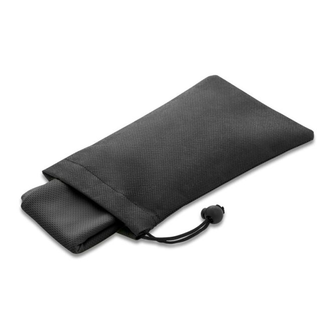 Firmengeschenk Sporthandtuch BERNAL – schwarz – mit Logo bedruckt 300 x 800 mm nachhaltiges rPET für Outdoor-Events