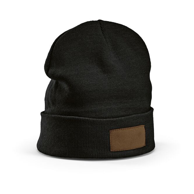 Mitarbeitergeschenk Mütze Tupac aus 100% recycelter Baumwolle – schwarz – mit Logodruck nachhaltiges Accessoire für das grüne Firmenimage