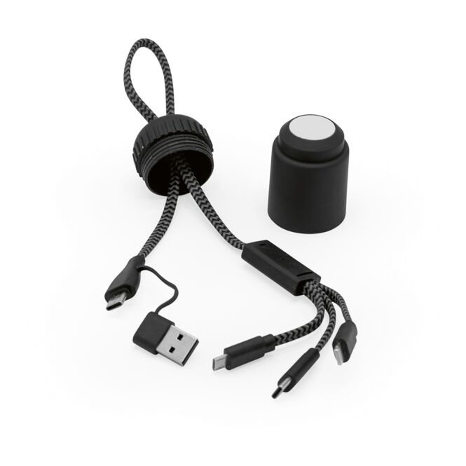Werbeartikel Versacord 5-in-1 Kabel rPET – schwarz – mit Logo bedruckt nachhaltig für den Büroalltag