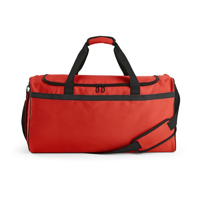 Firmengeschenk Sporttasche São Paulo L 50L – rot – mit Logodruck 100% rPET ripstop reflektierend nachhaltige Reisetasche für CSR
