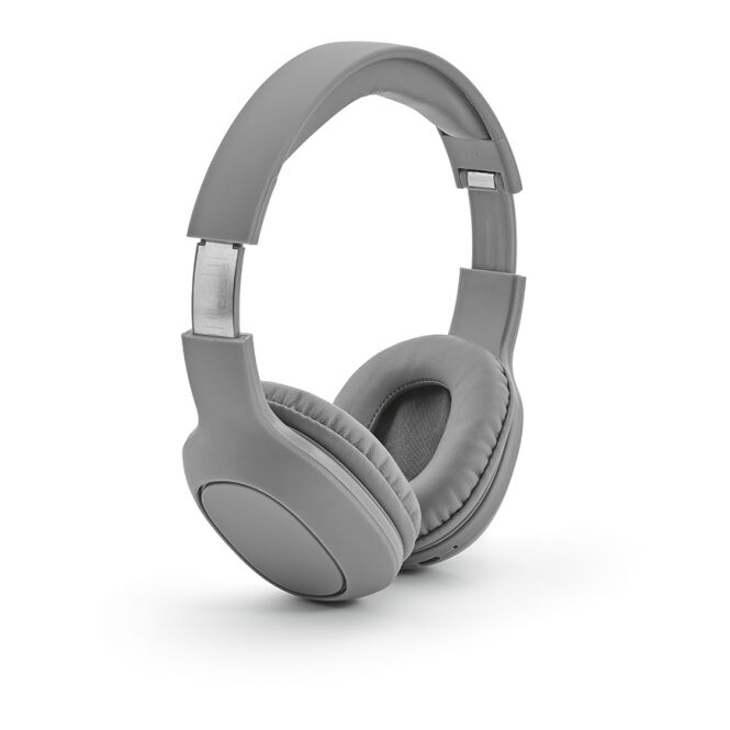 Premium-Werbeartikel Galileo Kopfhörer rABS – grau melange – mit Logo bedruckt 200mAh 8h Wiedergabe Bluetooth 5.0 USB-C nachhaltig