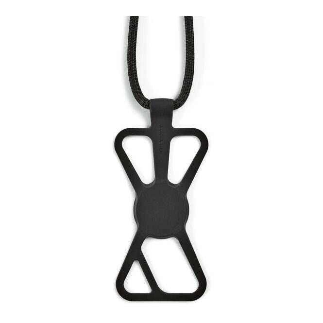 Streuartikel Infinity Handy-Schlinge – schwarz – mit Logo bedruckt nachhaltig aus rPET für Technik-Messen und den Büroalltag