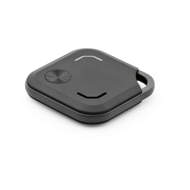 Werbeartikel VibeTag Tracker rABS – schwarz – mit Logo bedruckt Kompatibel mit Apple und Android für Technik-Messen