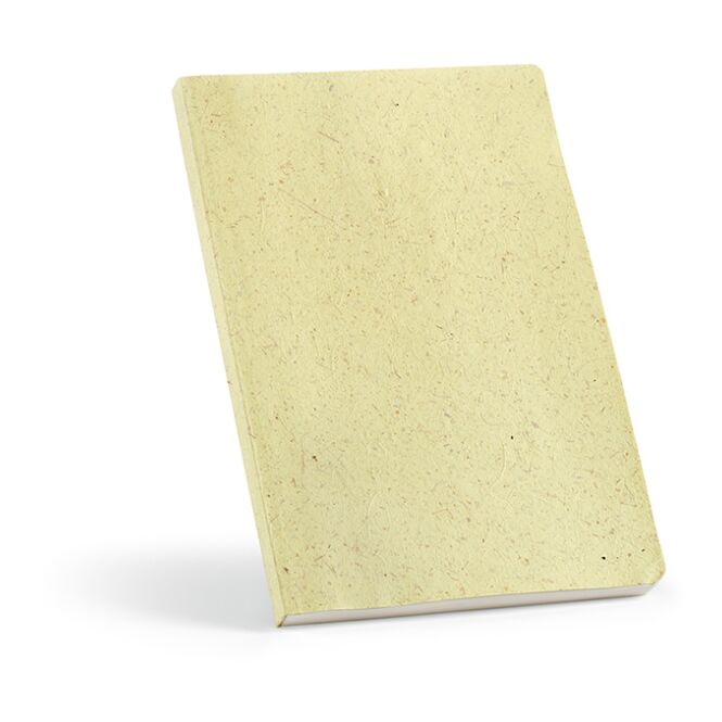 Mitarbeitergeschenk Notizbuch Lewis A5 – pastelgelb – mit individuellem Werbedruck 60% Maisblätter 80gsm recyceltes nachhaltiges Journal