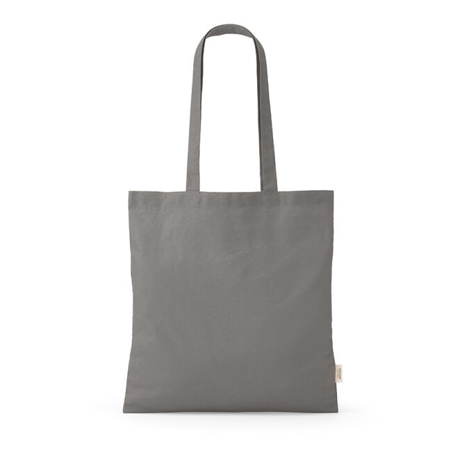 Firmengeschenk Einkaufstasche Everest – grau – mit Logo bedruckt, 38x40cm, 11L aus recycelter Baumwolle, robuster Baumwollbeutel