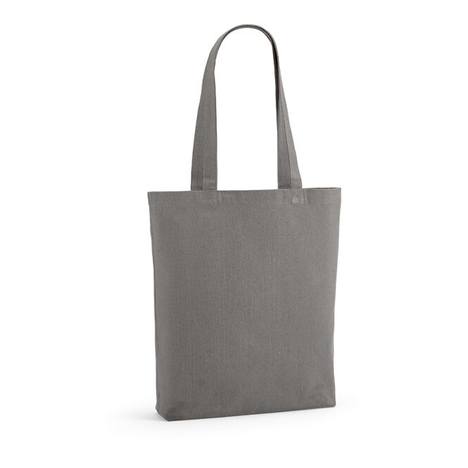 Mitarbeitergeschenk Einkaufstasche Elbrus – grau – mit Logodruck 38x40x8cm aus 220g/m² rPET-Baumwolle nachhaltiger Stoffbeutel