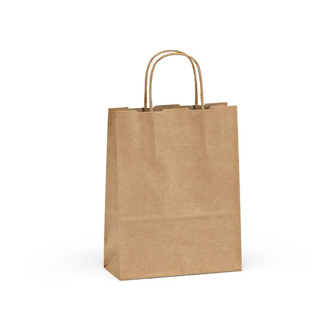 Firmengeschenk Tragetasche Vesuvio S – braun – mit Logo bedruckt 115g/m² Recyclingpapier 3L 230x180x80mm nachhaltiges Transportmittel