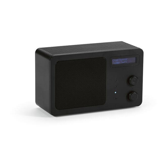 Kundengeschenk Bluetooth Lautsprecher Soundview – schwarz – mit Logo bedruckt, 3600 mAh, 15W, nachhaltig aus recyceltem Kunststoff