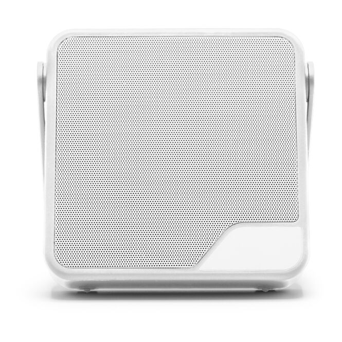 Werbegeschenk Bluetooth Lautsprecher Dipster – weiss – mit Logo bedruckt 1800 mAh 5W IPX7 nachhaltig für den Büroalltag