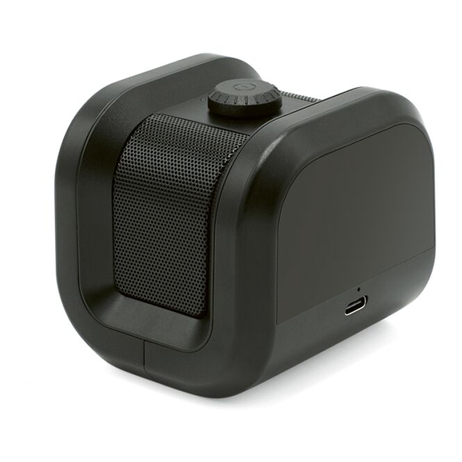 Kundengeschenk Bluetooth Lautsprecher Boomz – schwarz – mit Logo bedruckt, nachhaltig, 800 mAh, 5W TWS, USB-C, für das Homeoffice