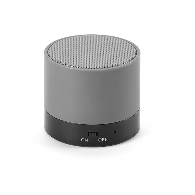 Firmengeschenk Bluetooth Lautsprecher Gauss – grau melange – mit Logo bedruckt 3W Leistung 300 mAh Akku nachhaltig für den Büroalltag