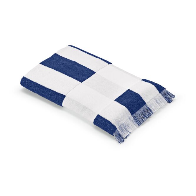 Firmengeschenk Badetuch Amadeo 80x180cm – blau – mit Logodruck 60% recycelte Baumwolle 450g/qm made in Portugal nachhaltiges Strandtuch