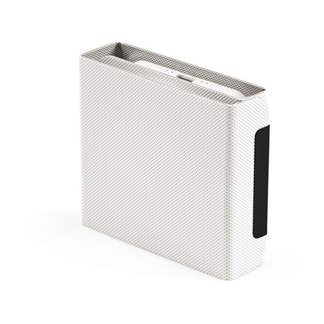Firmengeschenk Wireless Charger Linnaeus – weiss – mit Logo bedruckt, 15W, USB-C, für das Homeoffice, nachhaltig aus recyceltem rPU
