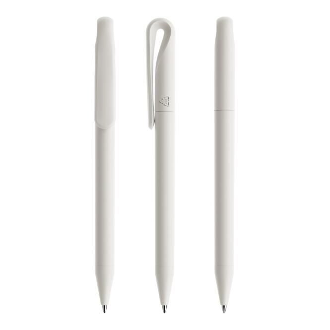 Firmengeschenk Kugelschreiber Prodir DS1 – weiss – mit Logo bedruckt, 100% Rezyklat, 5000m Schreiblänge, nachhaltiger Stift