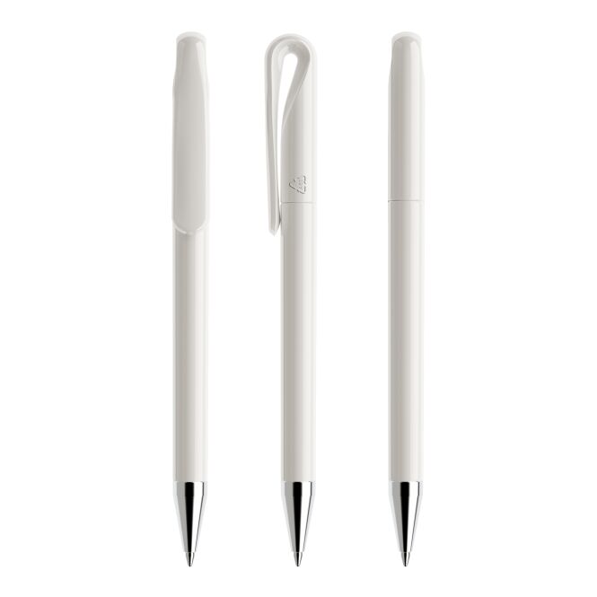 Firmengeschenk Kugelschreiber Prodir DS1 – weiss – mit Logo bedruckt aus 100% Rezyklat, ökologischer Schreibstift für den Firmenauftritt