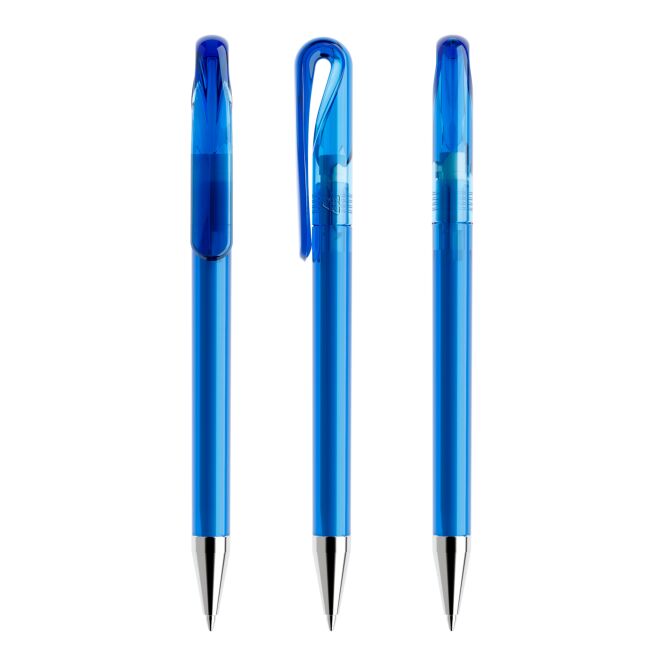 Werbeartikel Prodir DS1 Drehkugelschreiber – blau – mit Logo bedruckt nachhaltig, blau schreibend für den Büroalltag
