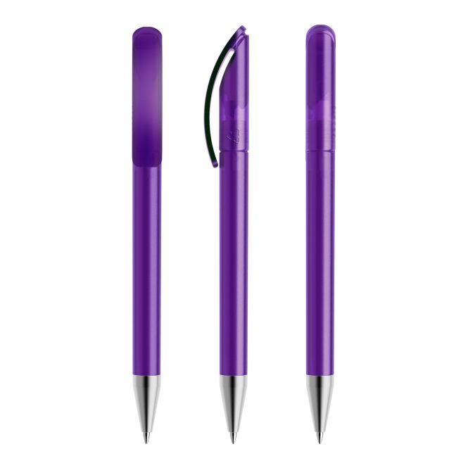 Streuartikel Prodir DS3 Drehkugelschreiber – violett – nachhaltig mit Logo bedruckt, blau schreibend für den Büroalltag
