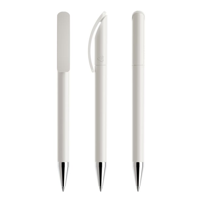 Werbeartikel Prodir DS3 Drehkugelschreiber – weiss – mit Logo bedruckt nachhaltig schwarz schreibend für die Büroausstattung