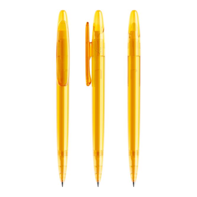 Werbeartikel Prodir DS5 Druckkugelschreiber – gelb – mit Logo bedruckt, nachhaltig, blau schreibend für den Büroalltag