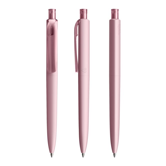 Werbeartikel Druckkugelschreiber Prodir DS8 – rosa – mit Logo bedruckt nachhaltig blau schreibend für den Büroalltag