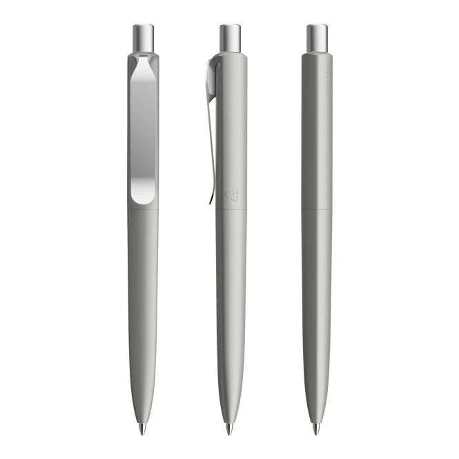 Premium-Werbeartikel Prodir DS8 Druckkugelschreiber – grau-silber – mit Logo bedruckbar, blau schreibend, für die Büroausstattung