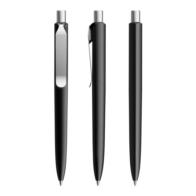 Firmengeschenk Druckkugelschreiber Prodir DS8 – schwarz-silber – mit Logo bedruckbar blau schreibend für den Büroalltag