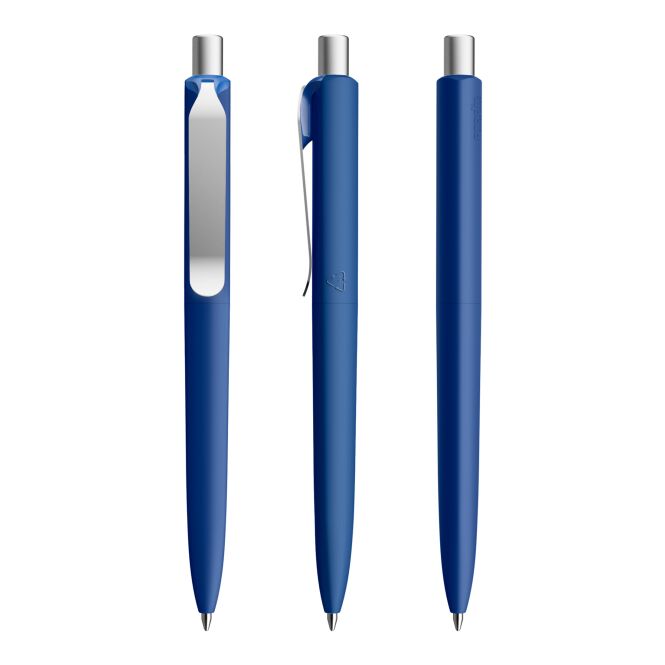 Werbeartikel Prodir DS8 Druckkugelschreiber – königsblau-silber – mit Logo bedruckt, blau schreibend für den Büroalltag