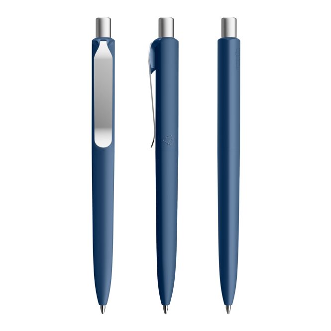 Premium-Werbeartikel Prodir DS8 Druckkugelschreiber – marineblau-silber – mit Logo bedruckt für den Büroalltag