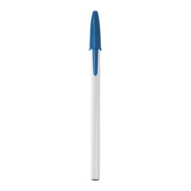Werbeartikel BIC Style Kugelschreiber – weiss-mittelblau – mit Logo bedruckt blau schreibender Druckkugelschreiber als Messe-Giveaway