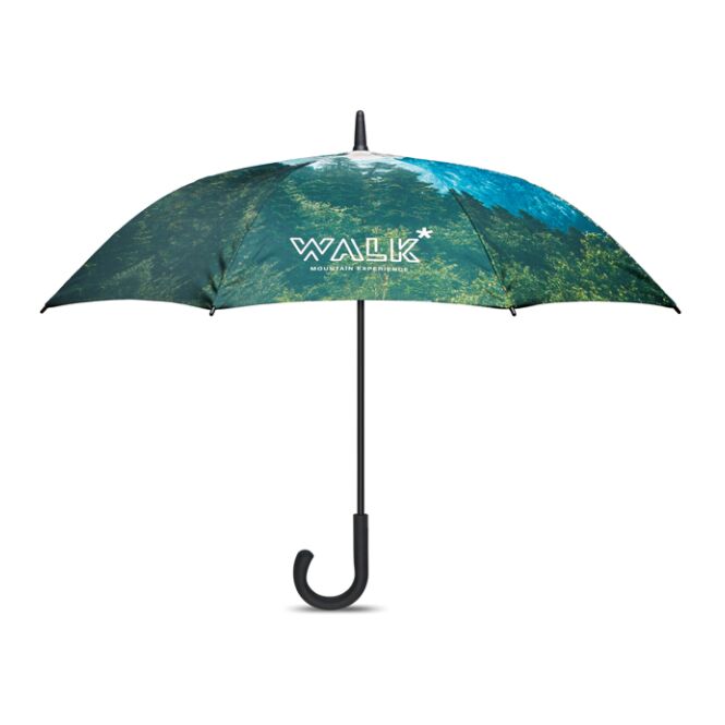 Werbeartikel Automatikschirm – schwarz – mit individuellem Logodruck sturmfest mit Windproof-System Ø 102 cm für Messe-Giveaways