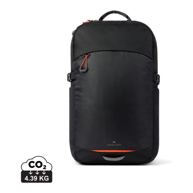 Mitarbeitergeschenk Rucksack Nordic Drift Trail RCS 16L – schwarz-orange – mit Logodruck 27x14x45,5cm aus recyceltem Polyester