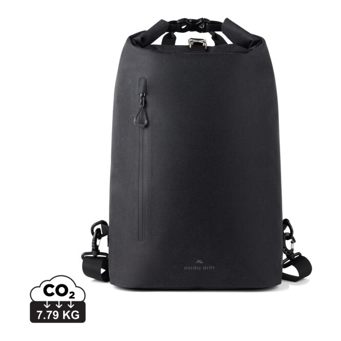 Firmengeschenk Fahrradtasche Nordic Drift Trail – schwarz – mit Logodruck 25L wasserdichter Rucksack für Pendler & Firmen
