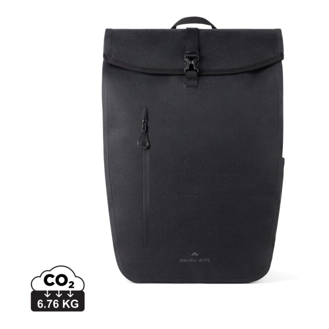 Premium-Werbeartikel Daypack Nordic Drift 30L – schwarz – mit Logodruck, RCS-zertifiziert, wasserdicht, perfekter Firmenauftritt
