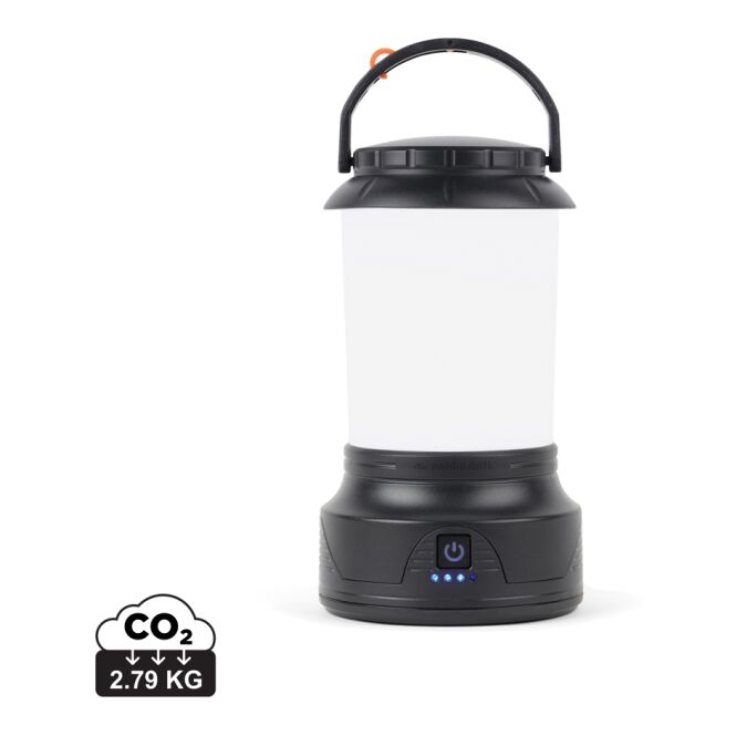 Mitarbeitergeschenk Campinglaterne Nordic Drift Everest – schwarz – mit Logo bedruckt 300 Lumen LED-Leuchte für Outdoor-Events
