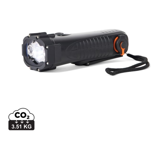 Mitarbeitergeschenk Taschenlampe Nordic Drift Everest – schwarz – mit Logodruck, 2000mAh, IPX8, Notstrom-Handkurbel, Powerbank