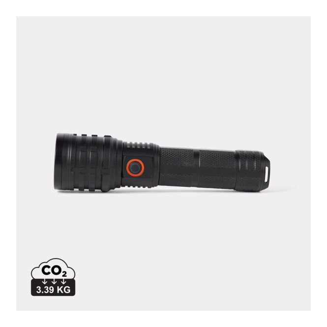Mitarbeitergeschenk Stirnlampe Nordic Drift Everest – schwarz – mit Logo bedruckt 1000 Lumen aus recyceltem Aluminium Lichtquelle