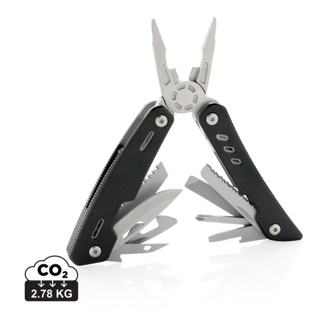 Mitarbeitergeschenk Multitool Solid – schwarz – mit edler Gravur 12 Funktionen aus Stainless Steel vielseitiges Multifunktionswerkzeug