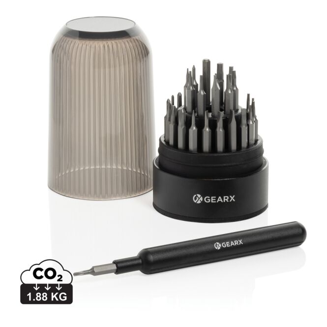 Mitarbeitergeschenk Multitool Gear X 31-in-1-Schraubendreher-Set – schwarz – mit Logo bedruckt für präzise Reparaturen
