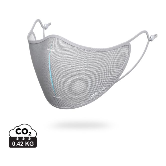 Firmengeschenk Masken-Set XD Design – grau-blau – mit Logodruck 3-Layer Design mit ViralOff-Technologie, perfektes Hygieneprodukt