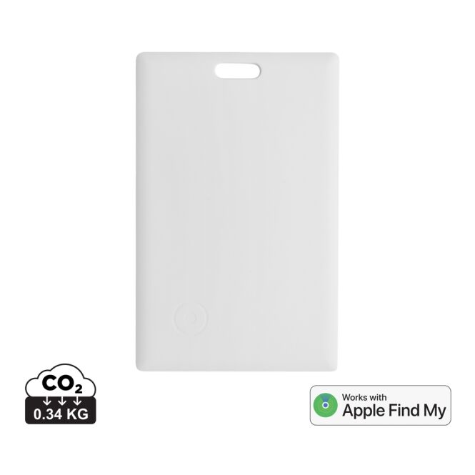 Werbeartikel Findcard RCS rABS Tracker – weiss – mit Logo bedruckt 2mm dünn mit Apple Wo ist-Netzwerk für den Büroalltag nachhaltig